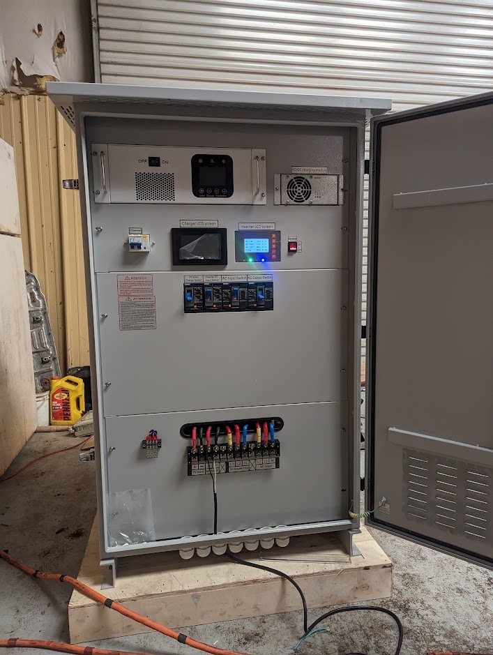 Cabinet with displays lit during commissioning