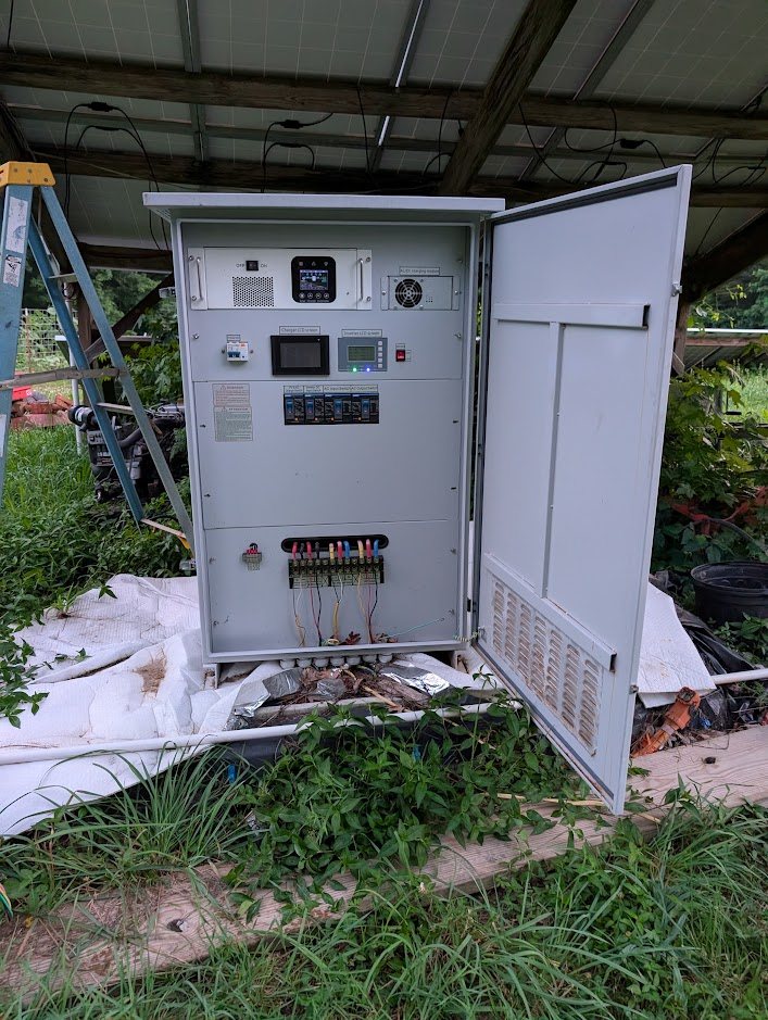 Cabinet outdoors in summer under the array